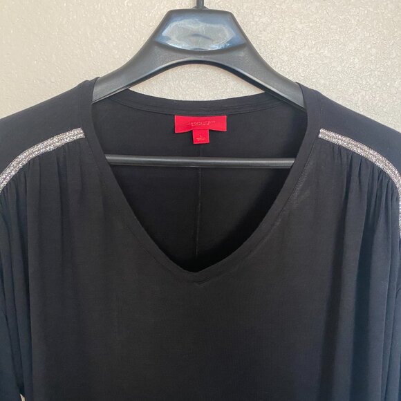 Women's long-sleeved black stretchy blouse with rhinestone shoulder detail - L - Picture 3 of 4